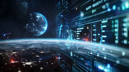 Poster - Futuristic Holographic Interface Showing Interstellar Communication Between Earth and Distant Star System