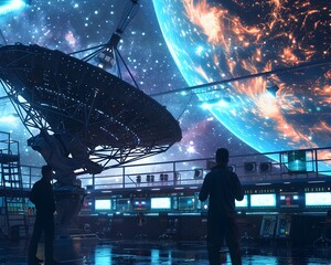 Poster - Futuristic Interstellar Communication Relay Station Capturing Mysterious Cosmic Signal