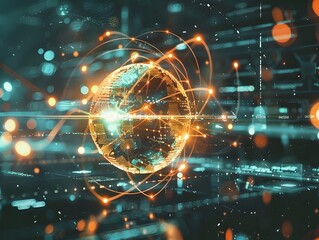 Poster - Global Quantum Computing Data Transfer and Internet Concept in High Tech Laboratory