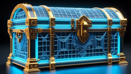 3d wireframe model of a treasure chest design concept background