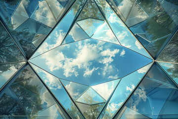 Poster - A reflection of the sky in a building with a diamond shape