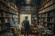 © Formoney - A man stands in a library with many bookshelves
