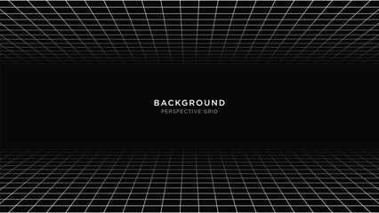 Wall Mural - perspective grid background 4k vector wireframe futuristic in black and white colors