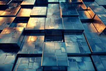 Poster - A close up of a blue and silver block patterned floor