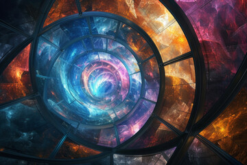Poster - A spiral of colorful glass with a blue center