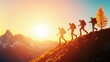 © MAY - Group of people hiking up a mountain, representing personal challenges and achieving new heights.