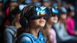 © zulie - A young girl wearing VR headset, with others in background, experiencing virtual reality.