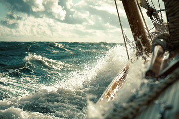 A boat on a rough sea with waves crashing against it