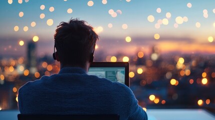 Poster - An entrepreneur video conferencing with their team while traveling, showcasing the possibilities of remote collaboration and global business.