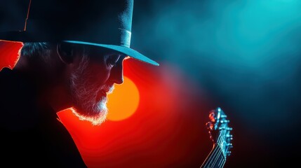 Canvas Print - A guitarist performing a bluesy solo, showcasing improvisation and musical passion.