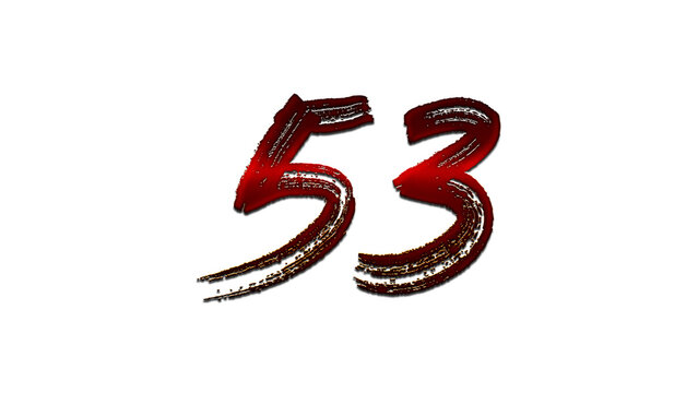 3D blood red number design of 53 on white background.