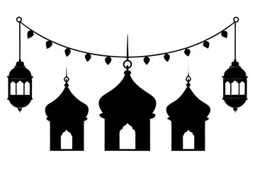 Arabic lantern garland | vector silhouette illustration on white background