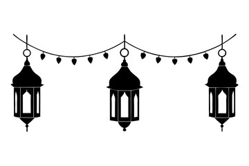 Arabic lantern garland | vector silhouette illustration on white background