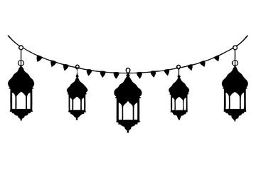 Arabic lantern garland | vector silhouette illustration on white background