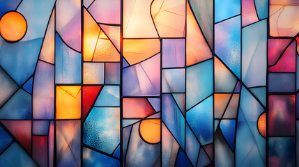 Canvas Print - Abstract polygonal shapes in beautiful pastel tones decorated with stained glass.