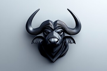 Poster - Abstract minimalist design of a Cape buffalo head, with strong lines and bold shapes symbolizing the power and resilience of this Big Five species