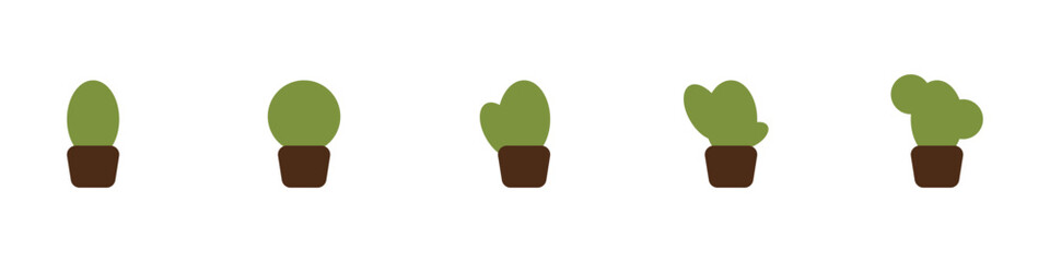 Poster - Cacti vector icons set. Cute green cacti succulents. Exotic decorative plant. Small cacti in pots set. Plant with thorns vector. Green desert plants.