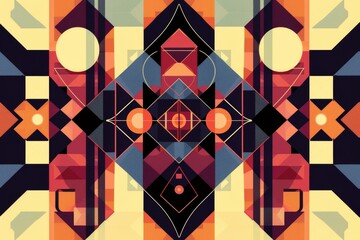 Poster - Abstract geometric pattern featuring vibrant orange and dark hues, created through intricate shapes and lines, showcasing layers and depth in a modern artistic design