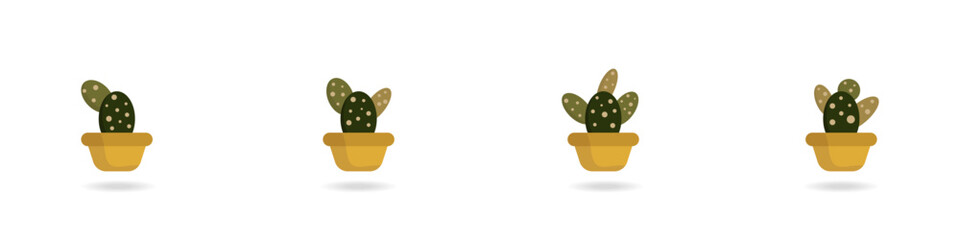 Poster - Cacti vector icons set. Cute green cacti succulents. Exotic decorative plant. Small cacti in pots set. Plant with thorns vector. Green desert plants.