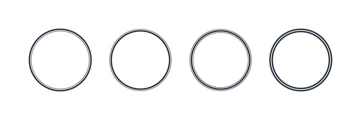 Poster - Set Of Circle Line Frame. Circle Shapes With Different Outline Thickness and Thinness Isolated On White Background. Flat Vector Design Template Elements.