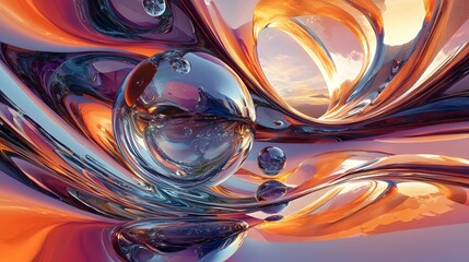 Aufkleber - Abstract colorful fluid with bubbles, vibrant swirl pattern.