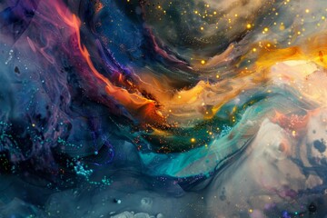 Aufkleber - A swirling cosmic galaxy filled with vibrant colors and stars in a deep space setting showcasing the beauty of the universe during a breathtaking astronomical event