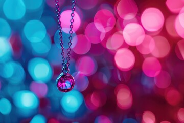Poster - A woman poses gracefully against a vibrant neon backdrop, showcasing elegant earrings and bold makeup during a glamorous evening event