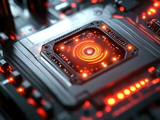 Poster - Detailed image of a circuit board with glowing red elements.