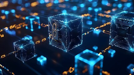 Aufkleber - Digital blocks with locks, representing secure data storage.