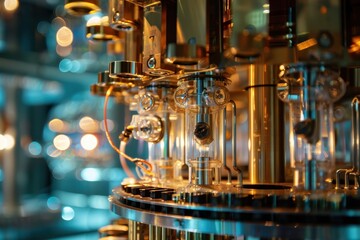 Fototapete - Intricate components of a quantum computer showcasing advanced technology and precision engineering in a laboratory setting with vibrant lighting