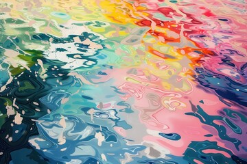 Aufkleber - A vibrant display of swirling colors reflecting on water during a sunny day at a serene lakeside location