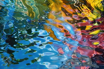 Aufkleber - A vibrant display of swirling colors reflecting on water during a sunny day at a serene lakeside location