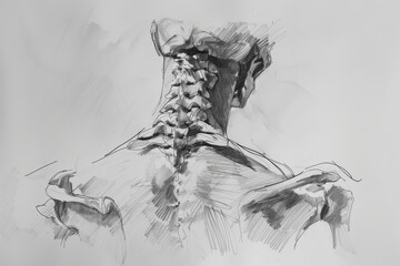Poster - Detailed anatomical illustration of human skeletal and muscular structure focusing on the back, highlighting muscles and ribs in a scientific style