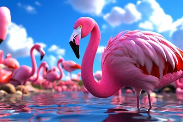 Aufkleber - Interactive 3D digital scene of Lake Nakuru, where users can explore the lakeâ€™s wildlife, observe flamingos, and learn about the valleyâ€™s ecosystem in a fully immersive environment