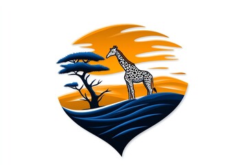Poster - Minimalist icon of a giraffe standing in the Great Rift Valley, with clean lines and subtle colors representing the vast savanna and wildlife