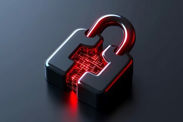 Aufkleber - Minimalist icon of a lock with a data stream flowing through it, symbolizing the breach of digital security