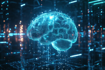 Wall Mural - A brain is shown in a computer generated image with a blue color