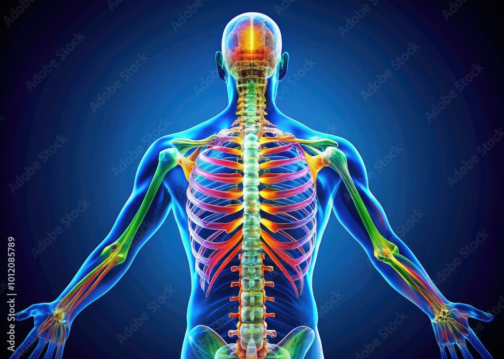 Detailed Illustration of a Human Vertebral Column Anatomy Highlighting ...