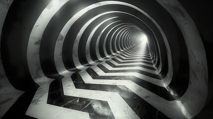 Wall Mural - Abstract Black and White Tunnel: Geometric Architecture Design