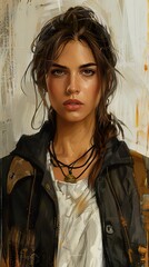 Wall Mural - Portrait of a Confident Woman in a Leather Jacket