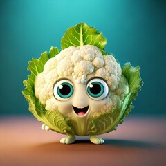 Sticker - Cute Cartoon Cauliflower Character with Big Eyes