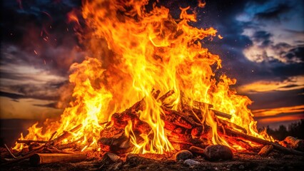 Poster - Dramatic Blaze at Night Captured in Stunning Detail, Showcasing the Power of Fire and Flames