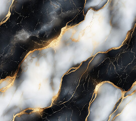 Wall Mural - Marble seamless pattern. Black, white and gold marble texture. Generative AI.