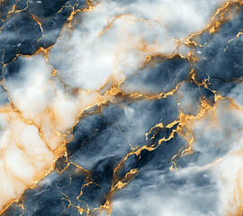 Wall Mural - Marble seamless pattern. Blue and gold marble texture. Generative AI.