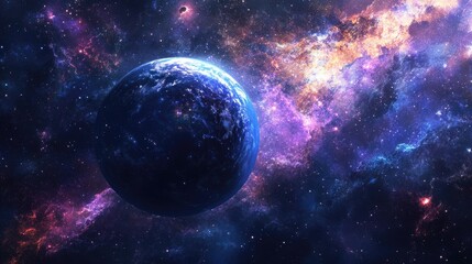 Wall Mural - Celestial Dreamland: A Sensational Abstract Space Scenery with Earth and Stars