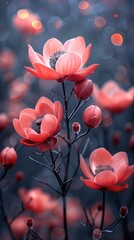 Canvas Print - Pink and Red Flowers in Bloom: A Delicate Floral Macro Photography