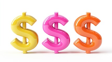 Three colorful dollar signs representing finance and wealth.