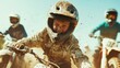 © familymedia - A young child, covered in mud, races a dirt bike intensely on a sunny day, encapsulating the thrill, focus, and adventurous spirit of off-road biking.