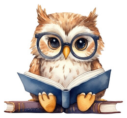 Wall Mural - png cute owl reading book publication bird white background.