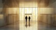© SKIMP Art - wide shot of two business people walking through the entrance to an office building Generative AI